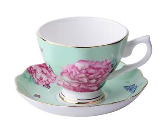 [Green Flowers] Exquisite Demitasse Cup Coffee Cup Espresso Cup and Saucer