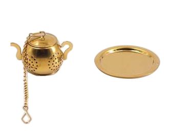 [Gold Teapot] Creative Spice/Tea Ball Strainer Tea Filter With Drip Trays