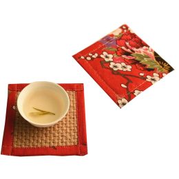 Chinese Festive Red Cotton Linen Tea Coasters Pad