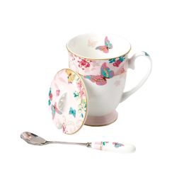 European Style Ceramic Travel Mug Coffee Mug  With Spoon And Lid