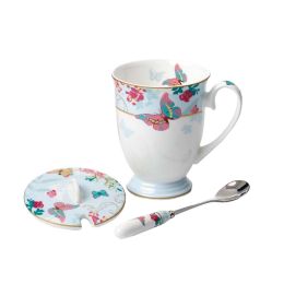 European Style Ceramic Tea Cup Coffee Mug  With Spoon And Lid