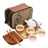 Kung Fu Tea Set Teapot Cups Tea Tray Clip Tea Mat with Portable Travel Bag-A04