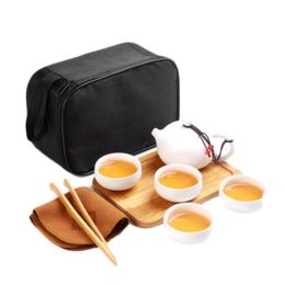 Kung Fu Tea Set Teapot Cups Tea Tray Clip Tea Mat with Portable Travel Bag-A10