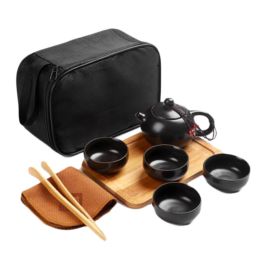 Kung Fu Tea Set Teapot Cups Tea Tray Clip Tea Mat with Portable Travel Bag-A12