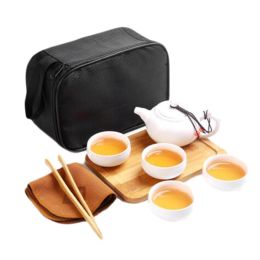 Kung Fu Tea Set Teapot Cups Tea Tray Clip Tea Mat with Portable Travel Bag-A13