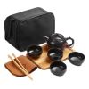 Kung Fu Tea Set Teapot Cups Tea Tray Clip Tea Mat with Portable Travel Bag-A15