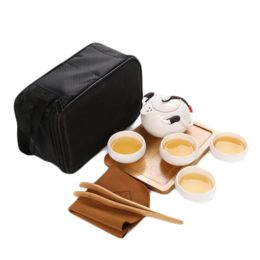 Kung Fu Tea Set Teapot Cups Tea Tray Clip Tea Mat with Portable Travel Bag-A16