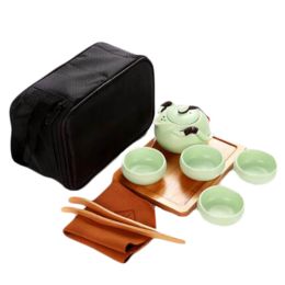 Kung Fu Tea Set Teapot Cups Tea Tray Clip Tea Mat with Portable Travel Bag-A17