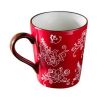 Hand Painted Colorful Glaze Pretty Ceramic Cup Couple Cup Festive Red Flower Mug