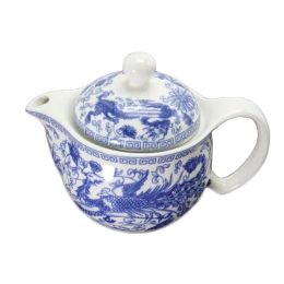Stoneware Tea pot with Tea Infuser and Lid,Blue Dragon/Phoenix