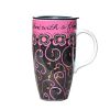 Colorful Ceramic Coffee Cup/ Coffee Mug With Vine Pattern, Pink & Black