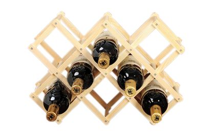 Folding Wooden Wine Rack Storage Organizer Display-Holds 10 Bottles