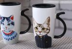 Stylish Ceramic Cute Big Van Mr Cat Caffe Tea Cup Mug With Cap&Spoon, Blue