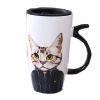 Stylish Ceramic Cute Big Van Mr Cat Caffe Tea Cup Mug With Cap&Spoon, White