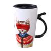 Stylish Ceramic Cute Big Van Mr Cat Caffe Tea Cup Mug With Cap&Spoon, Red