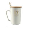 Stylish Ceramic Brief Caffe Milk Tea Cup Mug With Cap&Spoon, White13