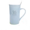 Stylish Ceramic Brief Caffe Milk Tea Cup Mug With Cap&Spoon, Azure16