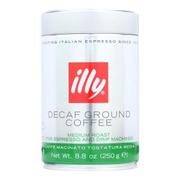 Illy Caffe Coffee Coffee - Espresso and Drip - Ground - Medium Roast - Decaf - 8.8 oz - case of 6