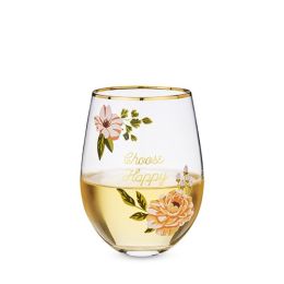 Choose Happy Stemless Wine Glass by Twine